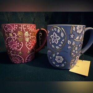 Set of Two Dwell Studio Soft Touch Coffee Mugs Pink / Maroon and Blue / Lavender